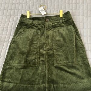 LOFT Green Corduroy A-Line Skirt